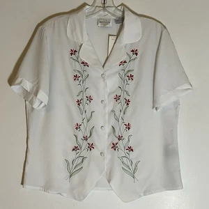 Top De Colección Tr Bentley Para Mujer Mediano Blanco Floral Bordado Abotonada Grannycore M - Imagen 1 de 20