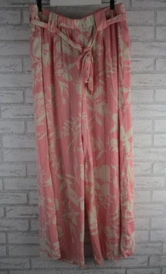 Witchery womens high waisted casual pants pink cream floral print 16 lined - image 1 of 4
