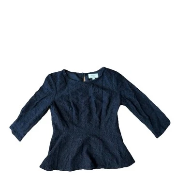 Anthropologie Moulinette Soeurs Lace Peplum Top Black Size 12 - Image 1 of 4