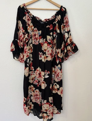 Vestido Mlle Gabrielle Negro Floral Manga 3/4 Forrado Cambio Boho Cottagecore Foto 1 de 4