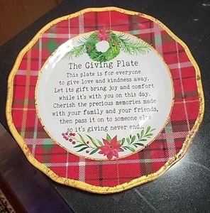 Piatto Natalizio Tartan Plaid Rosso "The Giving Plate" Melamina Casa Giardino - Foto 1 di 2