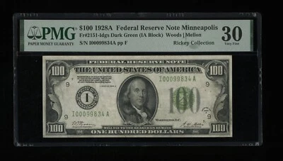 DBR 1928-A $100 DGS FRN Minneapolis Fr. 2151-Idgs PMG 30 Serial I00099834A - Image 1 of 2