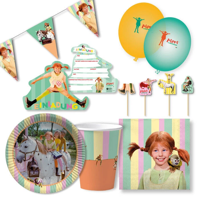 Pippi Langstrumpf Kindergeburtstag Party Zubehör Geschirr Dekorationen - Bild 1 von 1