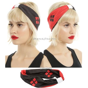 DC Comics Harley Quinn Red Black Stretchy Cosplay Turban Headband Hair Band NEW - Picture 1 of 4