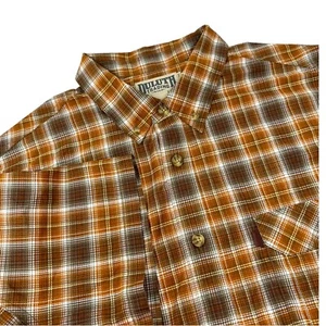 DULUTH TRADING CO Brown Orange Check Plaid Short Sleeve Button Up XLT Tall - Picture 1 of 9
