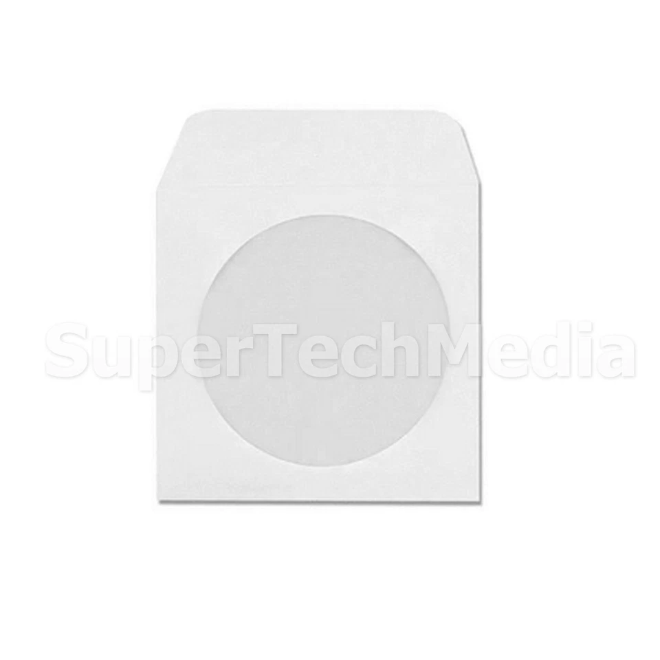 10,000 White Paper CD DVD R Disc Sleeve Envelope w/ Window & Flap Economy Weight - Image 1 of 1