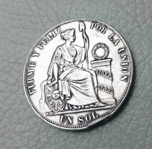 Peru 1 Sol 1882 Silver Republic Of Peru Lima 9 Decimos Fine F.N. - Picture 1 of 4