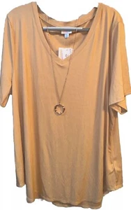 NEW LuLaRoe 2XL Solid Beige Tortilla Brown Ribbed Iris V-Neck Tee - Picture 1 of 7