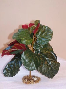 Small 7" CREEPING CHARLIE Bush soft Green & Burgundy silk Plant, Stone Base, Gol - Picture 1 of 4