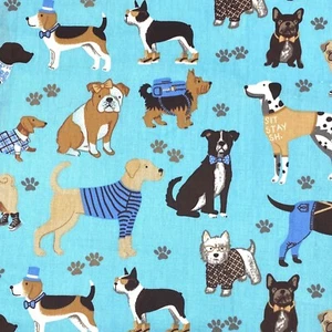Tela de algodón para coser Playful Dogs French Bulldogs Labs Boston Terriers - Imagen 1 de 2