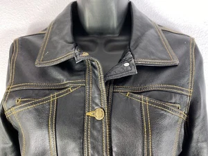 BCBG MAXAZRIA 100% Giacca Pelle Donna S Vintage Moto Usata - Foto 1 di 10