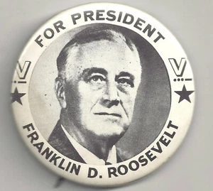Seltene 2,5" Größe Franklin D Roosevelt für Präsident Pin V für Victory Morse Code - Bild 1 von 2