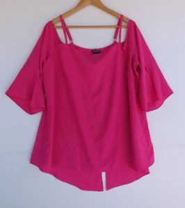 City Chic Top S Plus Size Womens Pink Cold Shoulder Split Sleeve Straps Pullover - Picture 1 of 9