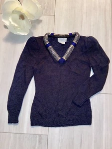 NANNELL Vintage Perlen Ausschnitt Padded Hand Knit Sweater Gr. S Atemberaubend & Einzigartig - Bild 1 von 12