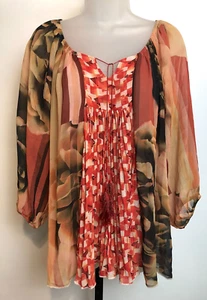 One World Live & Let Live Women's L Tunic Blouse 3/4 Sleeves Multicolor Boho - Picture 1 of 9