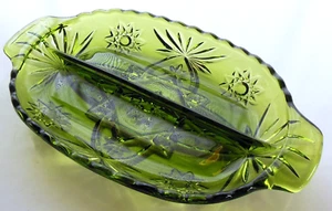 Anchor Hocking Glass Green Early American Prescut 2 Part Divided 10" Relish Tray - Picture 1 of 9