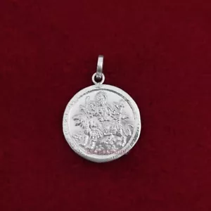 Colgante Maa Durga en Plata Esterlina Pura 999 Mata Sherawali Medallón Ompoojashop - Imagen 1 de 3