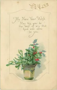 Happy New Year Stechpalme Weihnachtsgesteck pm 1920 Postkarte - Bild 1 von 2
