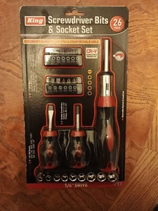 KING 26PC Racheting Screwdriver and Socket Bits Set Hand Tool and Hardware, NEW - Picture 1 of 4