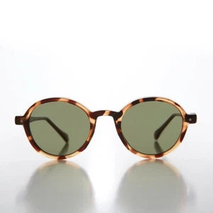 Tortoise Small Round Unisex Spectacle Sunglass Green Lens - Devin - Picture 1 of 3
