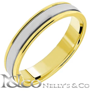 Men's 4.5mm Two Tone Wedding Band in Comfort Fit 18 kt. Sizes 6 to 9.5 - Picture 1 of 2