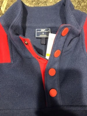 Vineyard Vines Men's Fleece Snap Pullover Deep Bay Blue Red Size S NEW $135 - Image 1 of 4