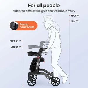 New Adult Rollator Seat Rolling Walker Dual Folding Height Adjustable Wheelchair - Picture 1 of 13