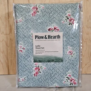 Plow & Hearth Lydia Queen Floral Sheet Set 100% Cotton 200 Thread Count New - Picture 1 of 7