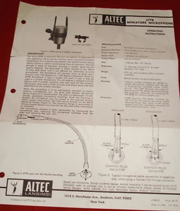 Instruction/Specification Sheet For the Vintage Altec Lansing Model 677B Miniatu - Picture 1 of 3