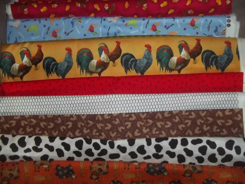 ROOSTER chicken cow FARM Cotton quilt FABRIC U-Pick SEE INFO 1/2 yd BTHY - Imagem 1 de 1