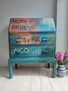 Credenza ARMADIO ufficio dipinto funky SHABBY CHIC rovere massello scrivania invecchiato - Foto 1 di 10