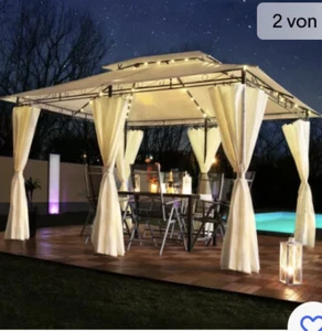 Pavillon 3x4 m créme mit LED Beleuchtung inkl. Seitenteilen u. Moskitonetz. NEU - Bild 1 von 3