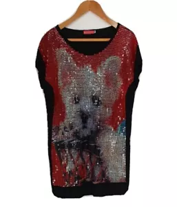 SALE ❀ڿڰۣ❀ BUTLER & WILSON Sequin PUPPY DOG IN A BASKET T-Shirt TUNIC TOP ~ XXL - Picture 1 of 14