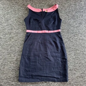 Boden Linen Dress Womens Size UK10 Navy Pink Oriel A Line Shift Boat Neck Semi - Bild 1 von 8