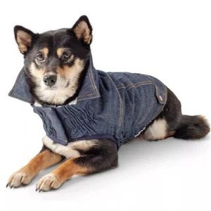 NEW - GF Pet Dog Denim Jacket Popcorn Sherpa Lined - Picture 1 of 2
