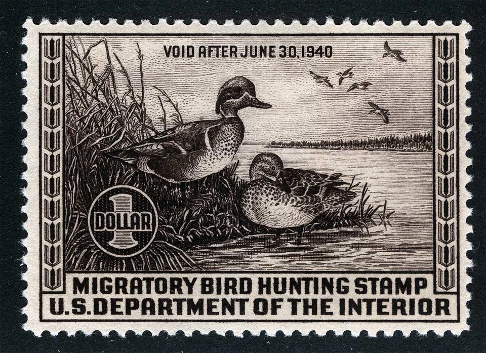US Sc RW6 Chocolate $1.00 1939 Mint Never Hinged OG VF+ Centered Duck - Image 1 of 1