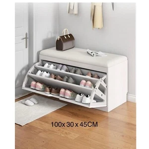 Scarpiera Panca 1 Anta  con Seduta in Eco Pelle Bianco 100x30x45 cm - Imagen 1 de 4