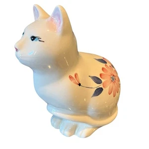 Vintage Henriksen Imports Keramik Katze handbemalt Blumenfigur 6 Zoll - Bild 1 von 12