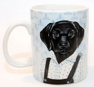 Schwarzer Labrador Becher Primitives by Kathy Keramik groß 18 Oz blau weiß schwarz - Bild 1 von 7