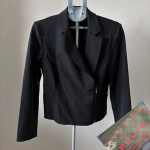Vintage 90s Ralph Lauren Black Damen Gr. LG Moto Zip Jacket Blazer Professional - Bild 1 von 7