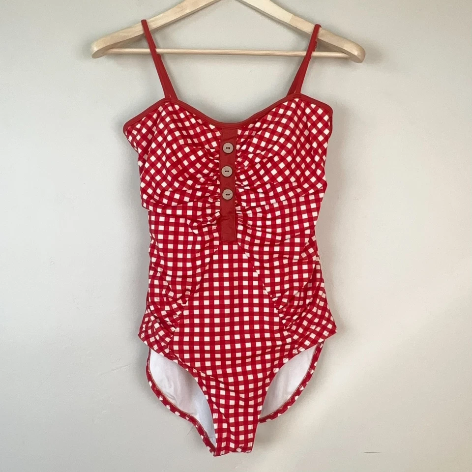 Traje de baño Lime Ricki para mujer L de una pieza estampado de guinga frente acanalado retro vacaciones Foto 1 de 4