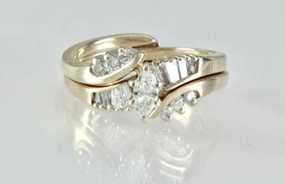 Lote 9 anéis de casamento de ouro amarelo 14k com diamante corte marquesa 0,59 ctw com detalhes - Imagem 1 de 4
