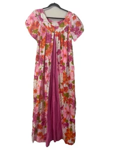 VTG Alice Polynesian Pink Colorful Muu Muu Tulip Sleeve No Size Tag ? Large - Picture 1 of 12