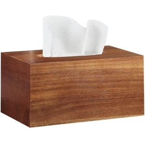 Tissue Box Cover,Acacia Wood Tissue Box Cover Rectangle with Slide-Out Bottom... - Picture 1 of 7