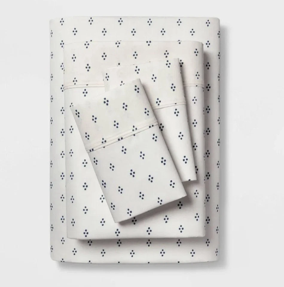 Threshold Full Size Performance 400 100 Cotton Sheet Set White Blue Dots