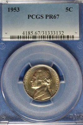 1953 PCGS PR67 JEFFERSON NICKEL #B51212 - Image 1 of 2
