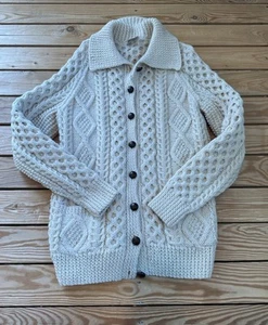 Vintage Inishowen Damen Irland handgestrickt Wolle Strickjacke Größe L Elfenbein D10 - Bild 1 von 7