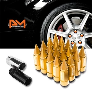 M12X1.5 Gold JDM Cone Spiked Cap Wheel Lug Nuts+Extension 23mmx83mm Tall 20Pc - Picture 1 of 3