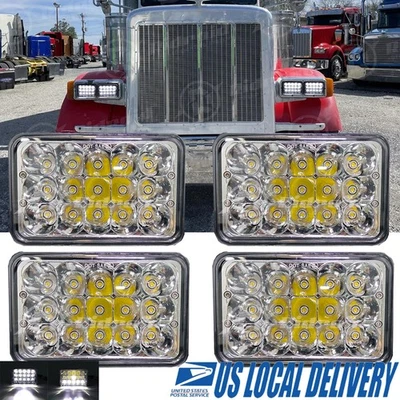 Brightest 4PCS 4x6" Led Headlights H4656 For Kenworth T400 T600A T800 W900 - Image 1 of 4