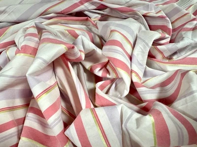 THE FABRIC MERCHANT Cotton Blend Stretch Woven Shirt Fabric, Per Metre- Stripe - White Lilac & Pink